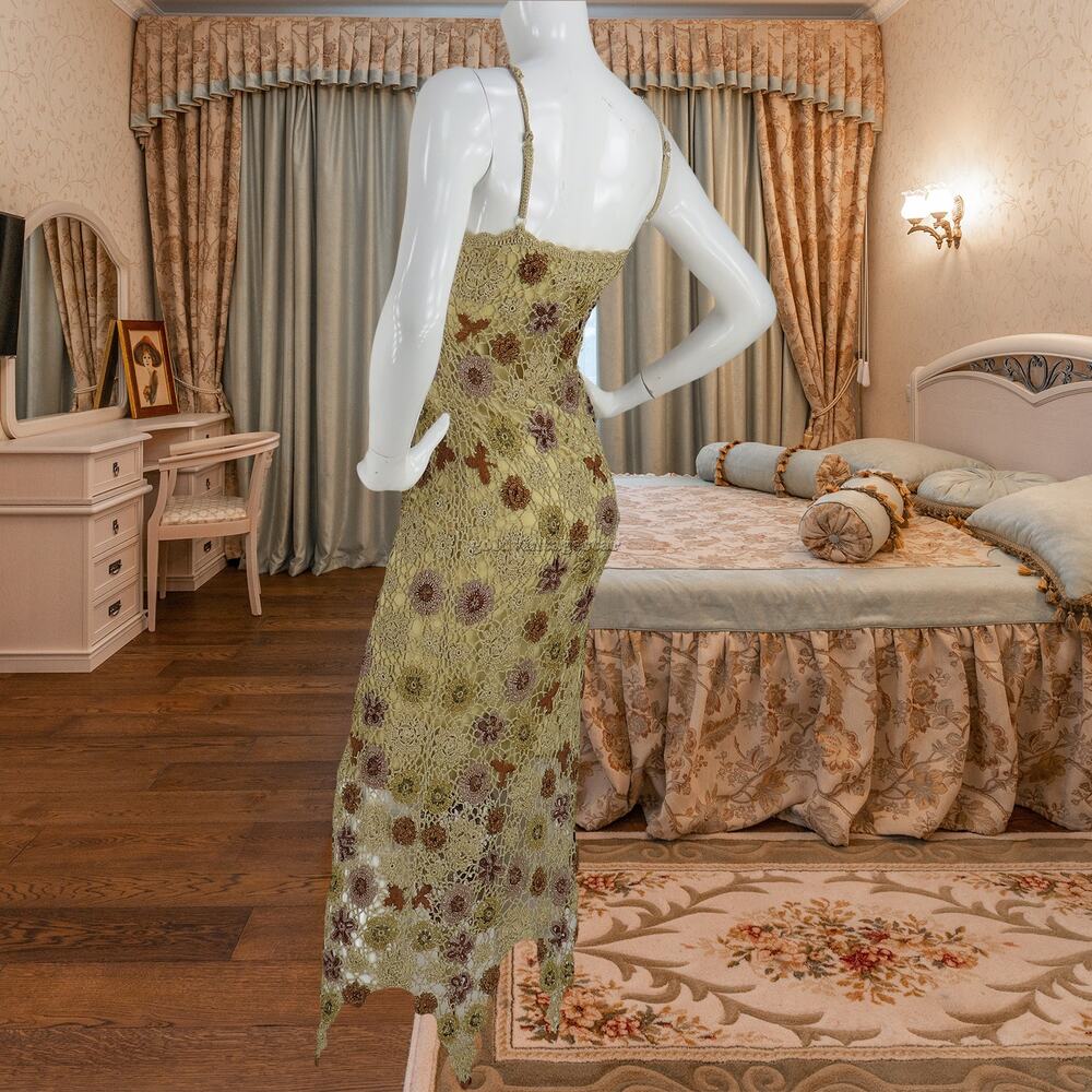 Vintage Sue Wong Granny Crochet Knit Spaghetti Dress S - Picture 5 of 12